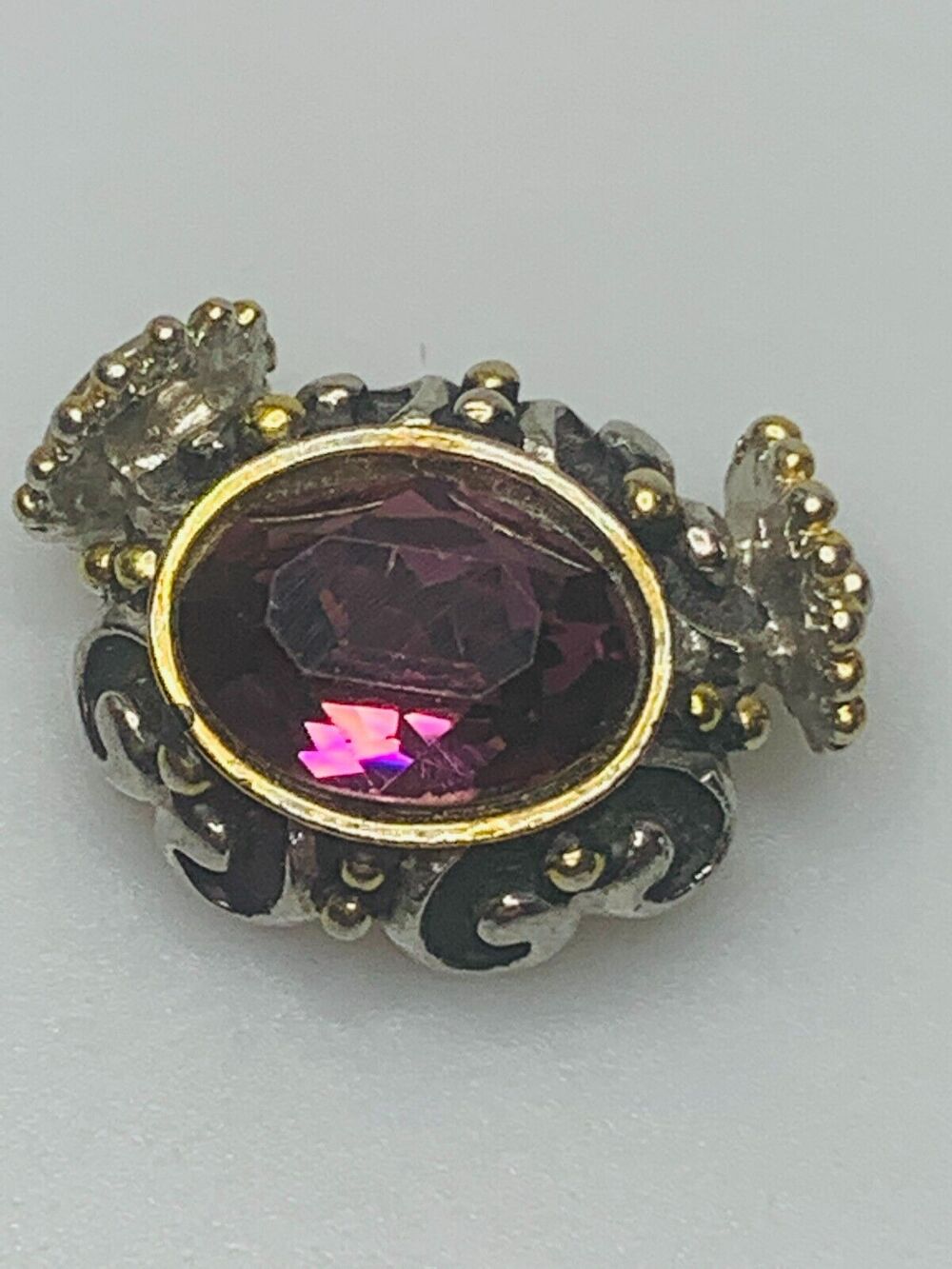 Snap-on Pendant with Large Purple Stone, Gold & Silver Tone